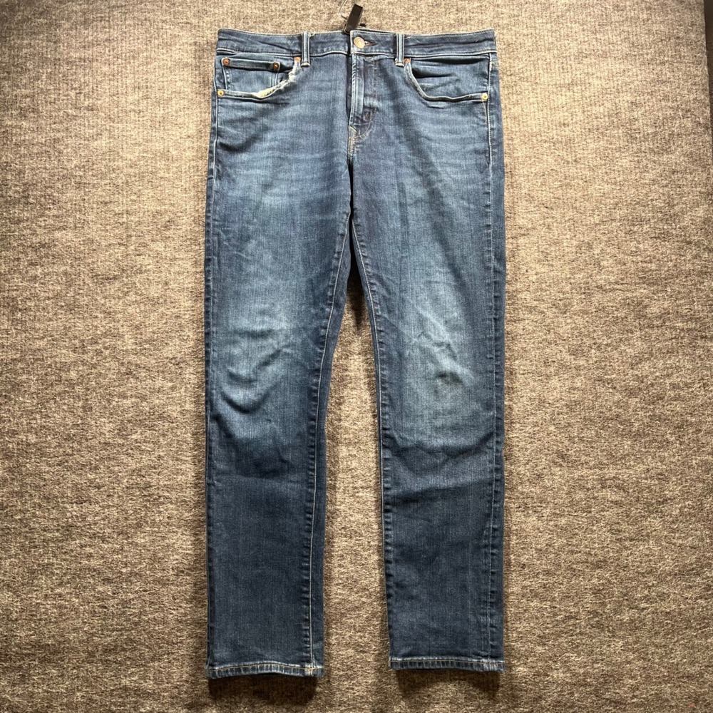 American Eagle Mens Slim Straight Jeans Blue Stretch 34x32 Distressed